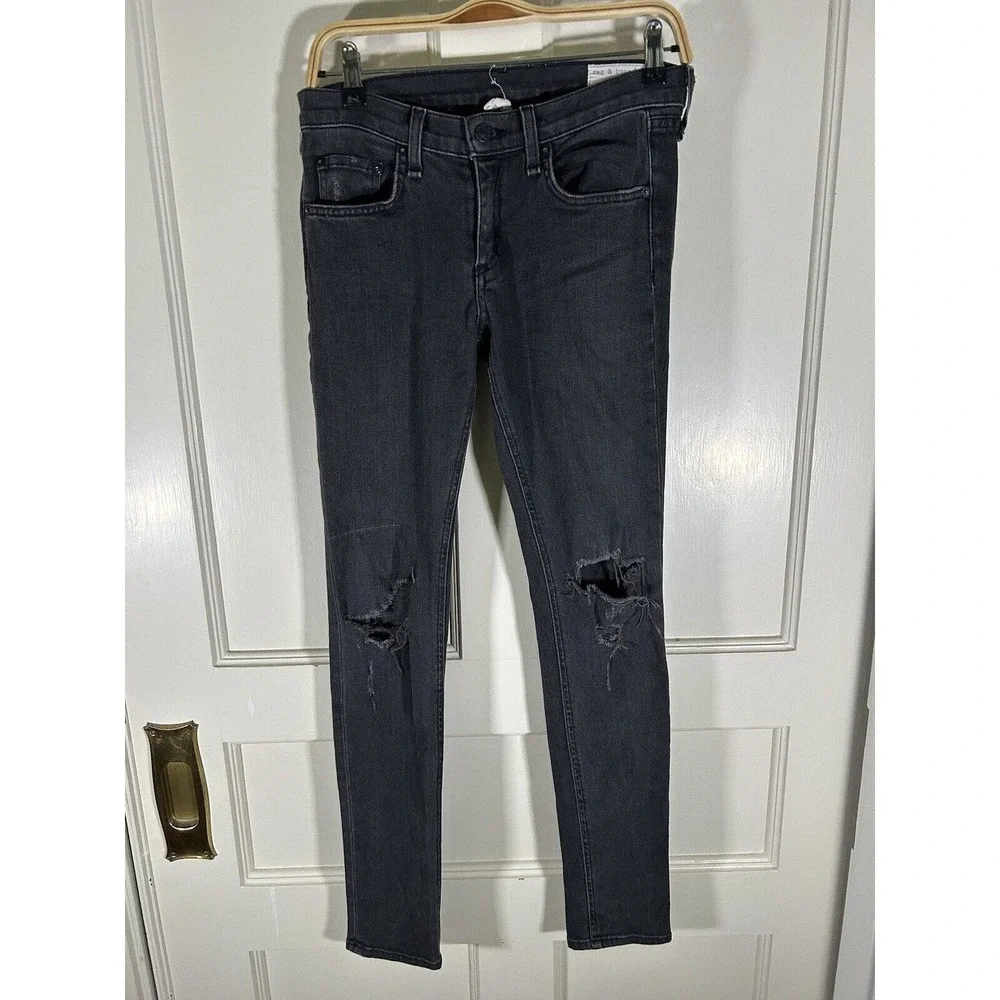 Rag & Bone Women’s Black The Skinny Soft Rock With Holes Distressed Jeans 27
